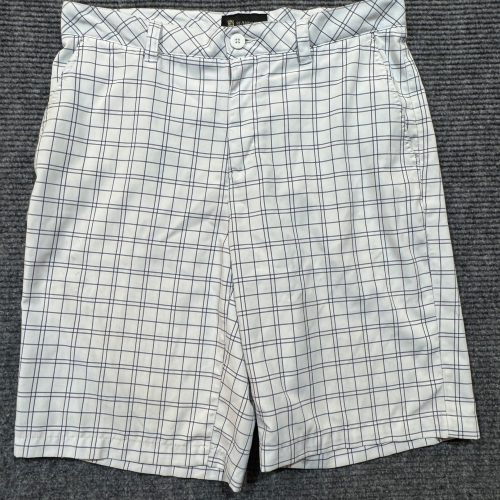 St. Andrews of Scotland Golf Shorts Men's 34 White‎ Plaid Flat Front